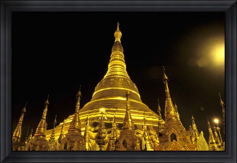 Framed Shwedagon Pagoda at Night, Yangon, Myanmar Print