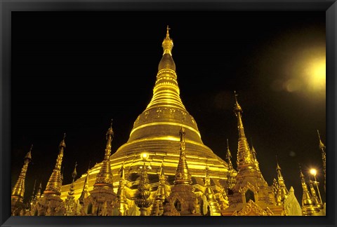 Framed Shwedagon Pagoda at Night, Yangon, Myanmar Print