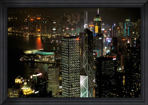 Framed Skyscrapers of Victoria Harbor, Hong Kong, China Print