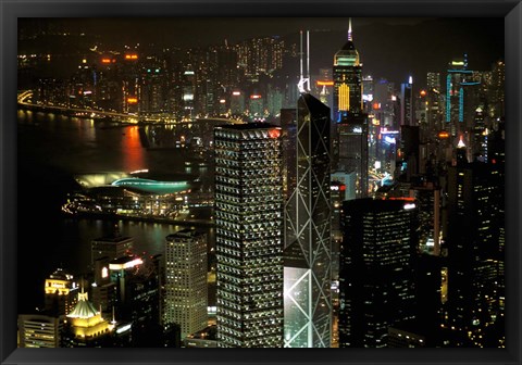 Framed Skyscrapers of Victoria Harbor, Hong Kong, China Print