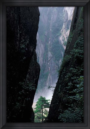 Framed Sheer Cliffs on Mt Huangshan (Yellow Mountain), China Print