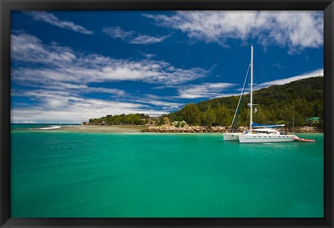 Framed Seychelles, La Digue Island, La Passe waterfront Print