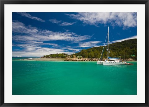 Framed Seychelles, La Digue Island, La Passe waterfront Print