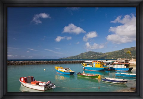 Framed Seychelles, Mahe Island, Bel Ombre, town pier Print