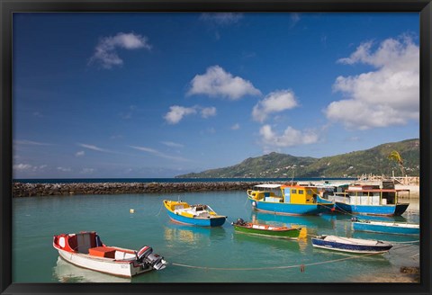 Framed Seychelles, Mahe Island, Bel Ombre, town pier Print