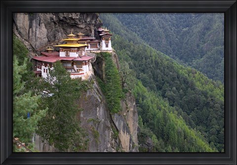 Framed Tiger&#39;s Nest Dzong Perched on Edge of Steep Cliff, Paro Valley, Bhutan Print