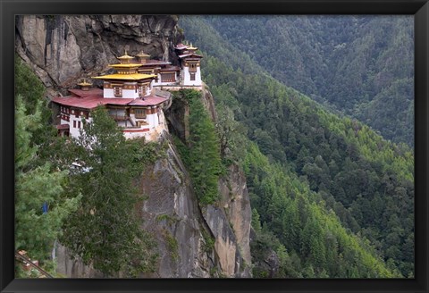 Framed Tiger&#39;s Nest Dzong Perched on Edge of Steep Cliff, Paro Valley, Bhutan Print