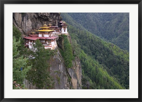 Framed Tiger&#39;s Nest Dzong Perched on Edge of Steep Cliff, Paro Valley, Bhutan Print