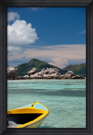 Framed Town of La Passe Harbor, Island of La Digue, Seychelles Print