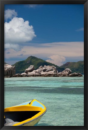 Framed Town of La Passe Harbor, Island of La Digue, Seychelles Print