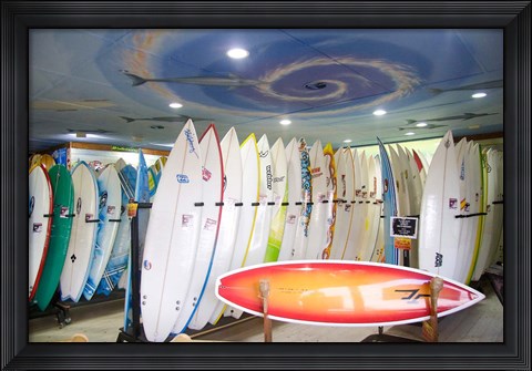 Framed Surf shop, Jeffrey&#39;s Bay, South Africa Print