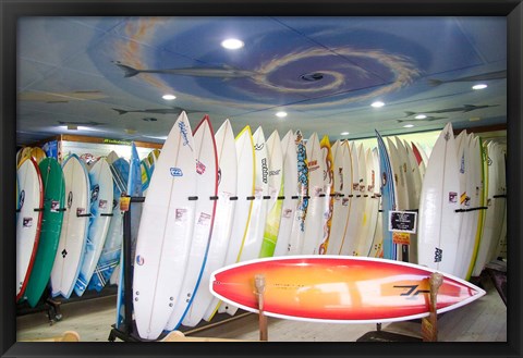 Framed Surf shop, Jeffrey&#39;s Bay, South Africa Print