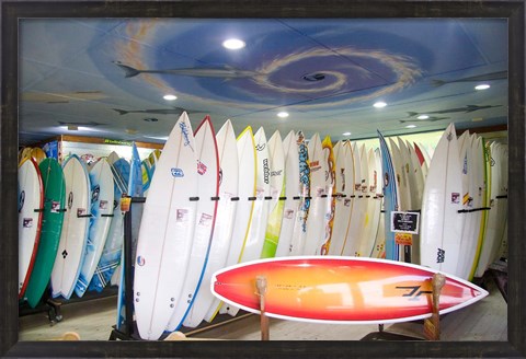 Framed Surf shop, Jeffrey&#39;s Bay, South Africa Print