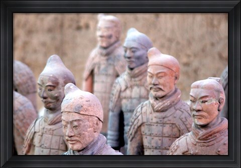Framed Terra Cotta Warrior Heads, Xian, Shaanxi, China Print