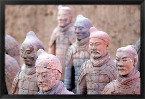 Framed Terra Cotta Warrior Heads, Xian, Shaanxi, China Print