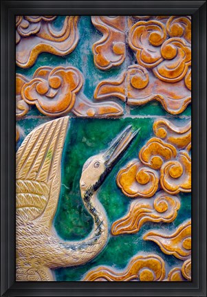 Framed Tile mural of swans and clouds in Forbidden City, Beijing, China Print