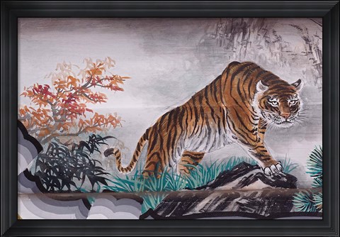 Framed Tiger Painting on Outdoor Corridors, Zhongshan Park, Beijing, China Print