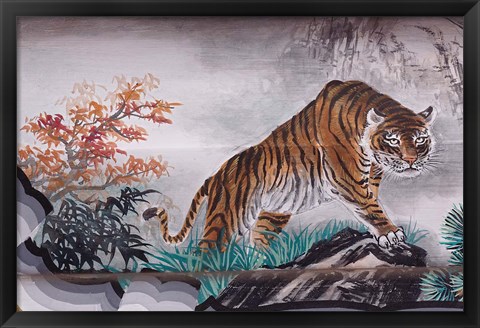 Framed Tiger Painting on Outdoor Corridors, Zhongshan Park, Beijing, China Print