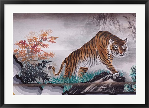 Framed Tiger Painting on Outdoor Corridors, Zhongshan Park, Beijing, China Print