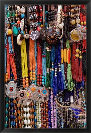 Framed Souvenir necklaces at market in Luxor, Egypt Print