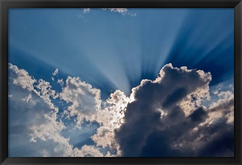 Framed Sunbeams streaking through clouds, Masai Mara, Kenya Print