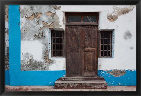 Framed Traditional carved door in Quirmbas National Park, Ibo Island, Morocco Print