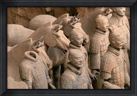 Framed Terra Cotta Warriors and Horses at Emperor Qin Shihuangdi&#39;s Tomb, China Print