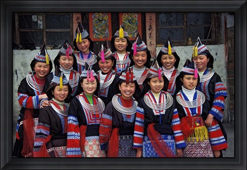 Framed Tip-Top Miao Girls in Traditional Costume, China Print