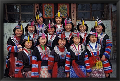 Framed Tip-Top Miao Girls in Traditional Costume, China Print