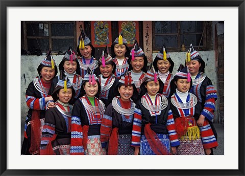 Framed Tip-Top Miao Girls in Traditional Costume, China Print