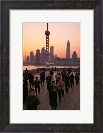 Framed Tai-Chi on the Bund, Oriental Pearl TV Tower and High Rises, Shanghai, China Print