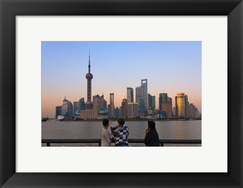 Framed Pudong skyline dominated by Oriental Pearl TV Tower, Shanghai, China Print