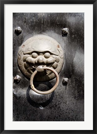 Framed Village door with ornate lion knocker, Zhujiajiao, Shanghai, China Print