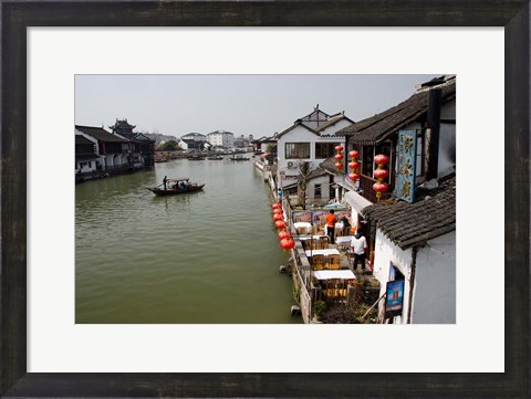 Framed View of river village with boats, Zhujiajiao, Shanghai, China Print