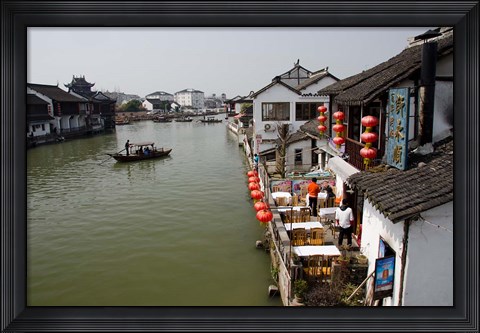 Framed View of river village with boats, Zhujiajiao, Shanghai, China Print