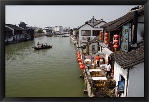 Framed View of river village with boats, Zhujiajiao, Shanghai, China Print