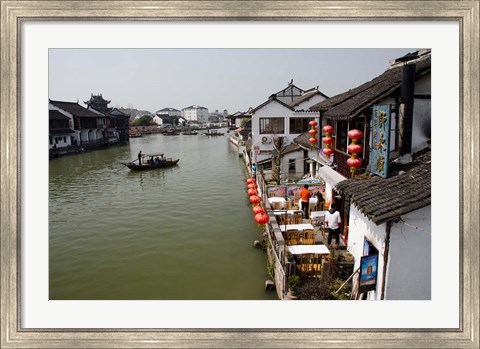 Framed View of river village with boats, Zhujiajiao, Shanghai, China Print
