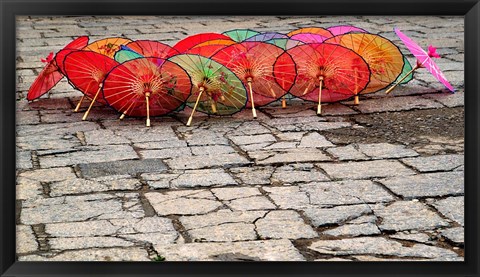 Framed Umbrellas For Sale on the Streets of Jinan, Shandong Province, China Print