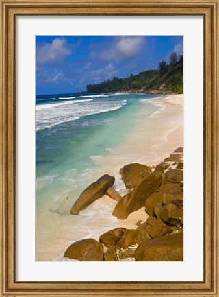 Framed Tropical Beach, La Digue Island, Seychelles, Africa Print