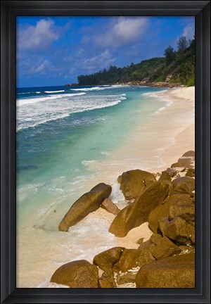 Framed Tropical Beach, La Digue Island, Seychelles, Africa Print