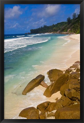 Framed Tropical Beach, La Digue Island, Seychelles, Africa Print