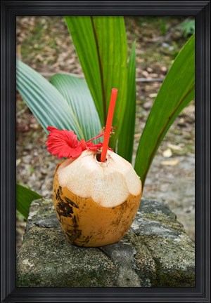 Framed Tropical cocktail drink on Fregate Island, Seychelles Print