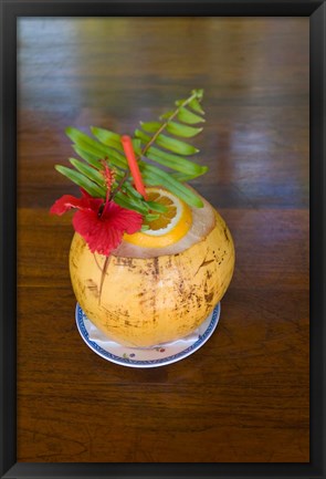 Framed Tropical cocktail, Fregate Island, Seychelles, Africa Print