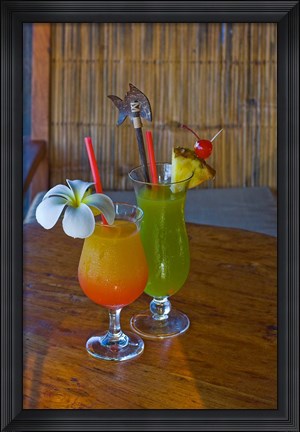 Framed Tropical cocktails, Fregate Resort island, Seychelles Print