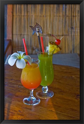 Framed Tropical cocktails, Fregate Resort island, Seychelles Print