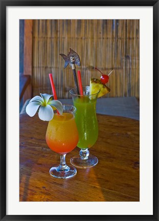 Framed Tropical cocktails, Fregate Resort island, Seychelles Print