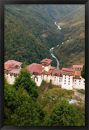 Framed Trongsa Dzong Fortress, Bhutan rice terraces Print