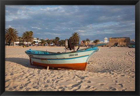 Framed Tunisia, Hammamet, Kasbah Fort, Fishing boats Print