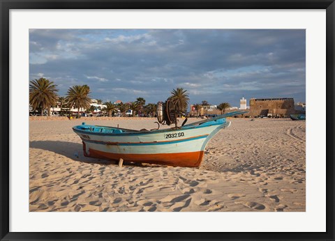 Framed Tunisia, Hammamet, Kasbah Fort, Fishing boats Print