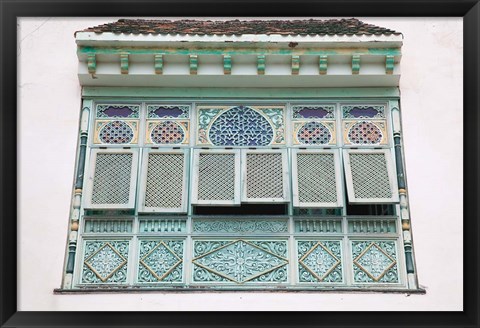 Framed Tunisia, Mahdia, window, moorish architecture Print
